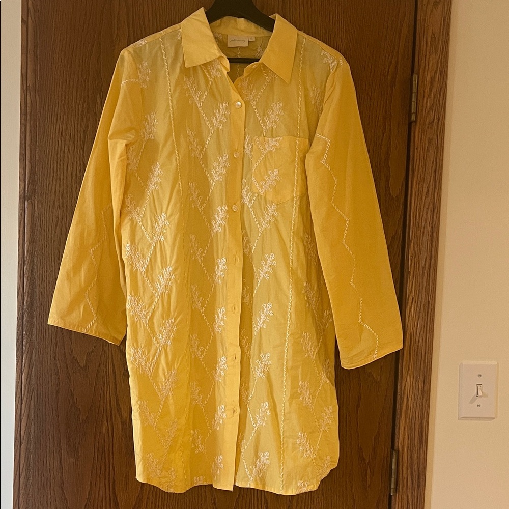 Julia Amory Yellow Embroidered Button-Up Shirt Dress